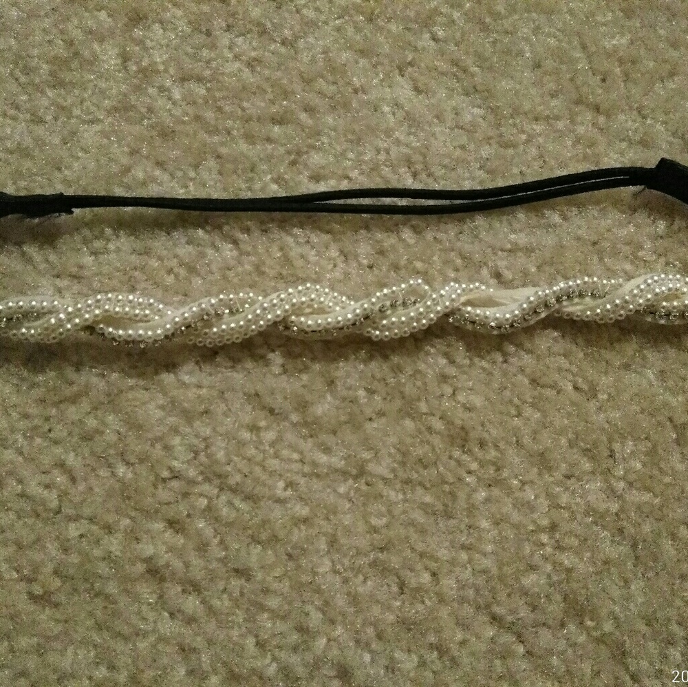 Faux pearl & rhinestone braided hairband